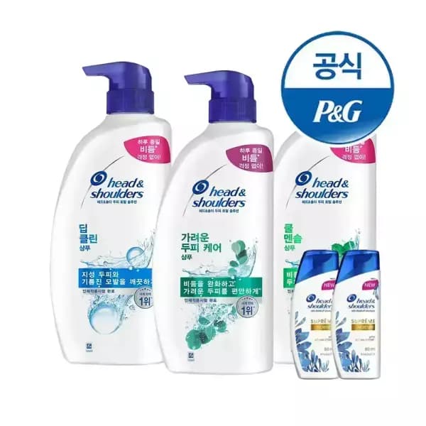 헤드앤숄더 샴푸 800ml/850ml 3개+미니 샴푸 2개 (22,192원 / 무료배송)