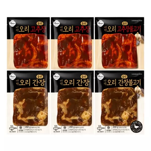 올반 바짝 오리 고추장불고기 3팩 + 간장불고기 3팩 (17,970원 / 무료배송)