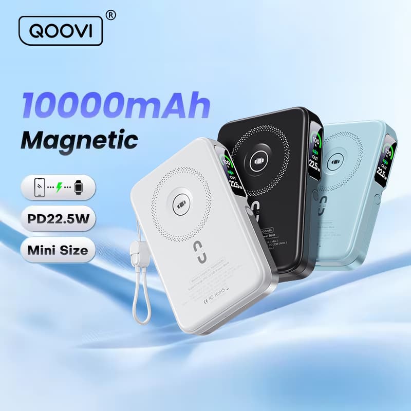 QOOVI Qi2 10000mAh PD20W 무선 고속 마그네틱 보조배터리 ($15.52 / (약: 22,019원))