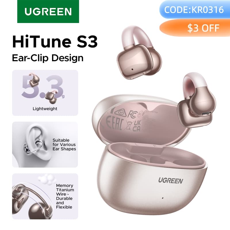 UGREEN 오픈형 클립 무선 이어버드 블루투스 스포츠 이어폰 헤드폰 마이크 내장 이어훅 & 귀걸이형 ($3.32 / (약: 4,710원))