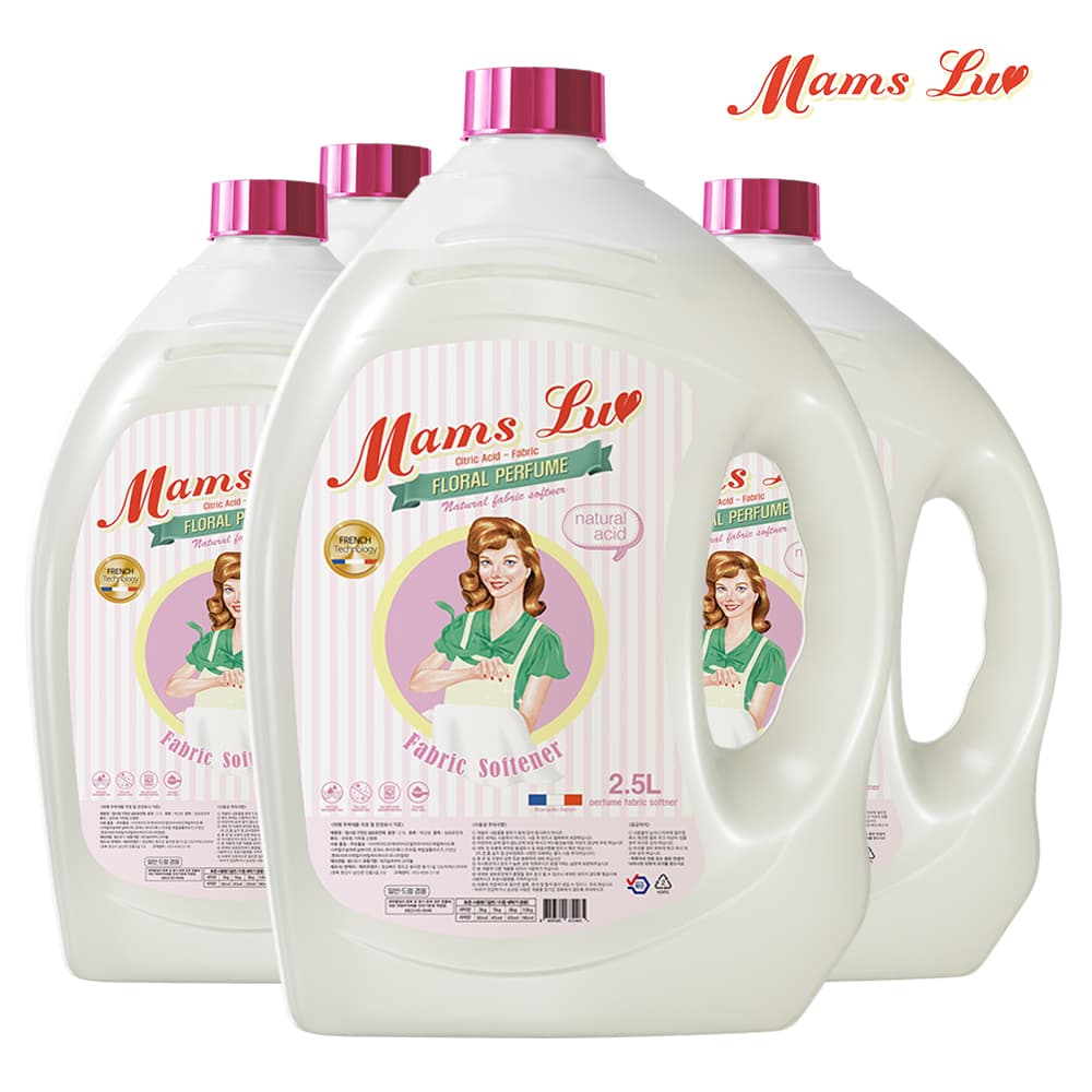 맘스럽 MamsLuv 섬유유연제 로즈향 2.5LX4개 퍼퓸타입 대용량 향기세제 (7,034원 / 무료배송)