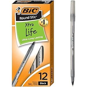 12-Ct BIC Round Stic Xtra Life Ballpoint Pens ($1.20 / (약: 1,702원))