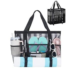 17" WANDF Large 41L Mesh Beach Tote Bag w/ 40oz Tumbler Pockets (Black or Blue) $6 ($11.99 / (약: 17,011원))