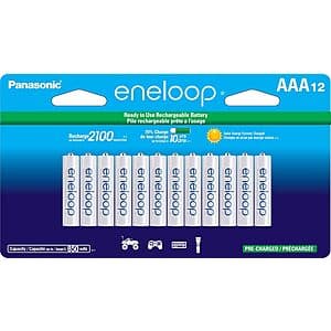 12-Pk Panasonic Eneloop AAA 850mAh Ni-Mh Pre-Charged Rechargeable Batteries $21.70 ((약: 30,787원))