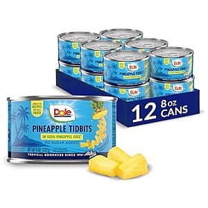 12-Pk 8-Oz Dole Canned Pineapple Tidbits (No Sugar Added) $8.80 w/ S&S ((약: 12,485원))