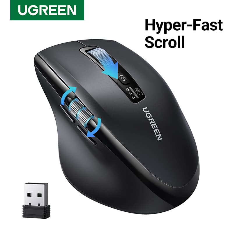 UGREEN 초고속 스크롤 무선 마우스 블루투스 5.4 2.4G 인체공학적 5000DPI PC 마우스 ($3.49 / (약: 4,951원))