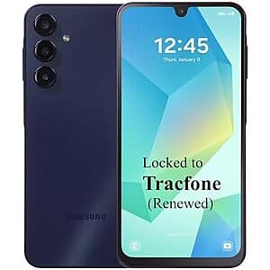 Renewed: Samsung Galaxy A16 5G Smartphone + 1-Yr Tracfone Svc (1500 Talk/Txt/Data) $40 + Free S&H ($39.99 / (약: 56,737원))