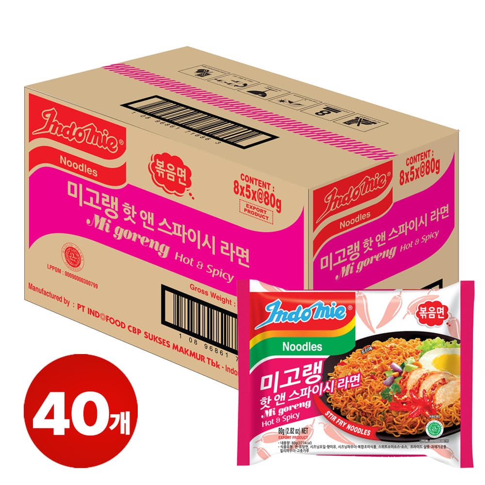 미고랭 라면 핫 앤 스파이시 볶음면 400g, 8개, 80g, 40개 (12,002원 / 무료배송)
