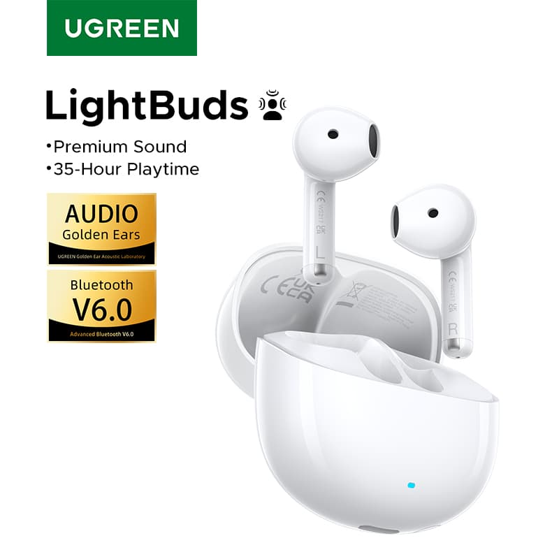 UGREEN LightBuds TWS 이어폰 Bluetooth 6.0 무선 헤드폰 APP 공간 오디오 이어 버드 4 마이크 통화 소음 감소 35 시간 ($3.33 / (약: 4,724원))