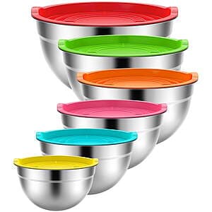 TINANA 6-Piece Stainless Steel Mixing Bowls w Lids ($17.99 / (약: 25,524원))