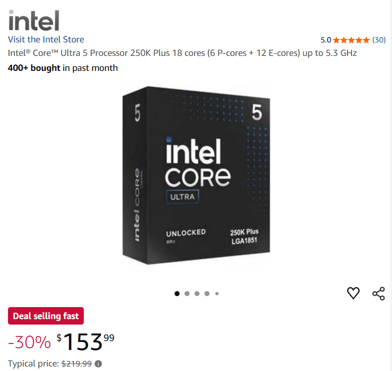 [아마존] Intel® Core™ Ultra 5 250K Plus + 툼레이더 신작 등 게임 2종