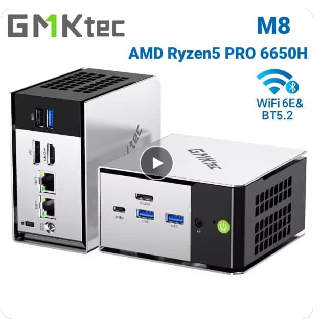 GMKtec M8 미니 PC: AMD Ryzen 5 PRO 6650H, 16GB RAM, SSD·OS 미포함, 트리플 4K 디스플레이, Wi-Fi 6E, 블루투스 5.3, USB-C, DP 지원 미니 데스크톱 ($40.00 / (약: 56,752원))