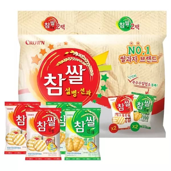 크라운 참쌀 설병 128g x 2p + 선과 115g x 2p, 1세트 (7,210원 / 무료배송)