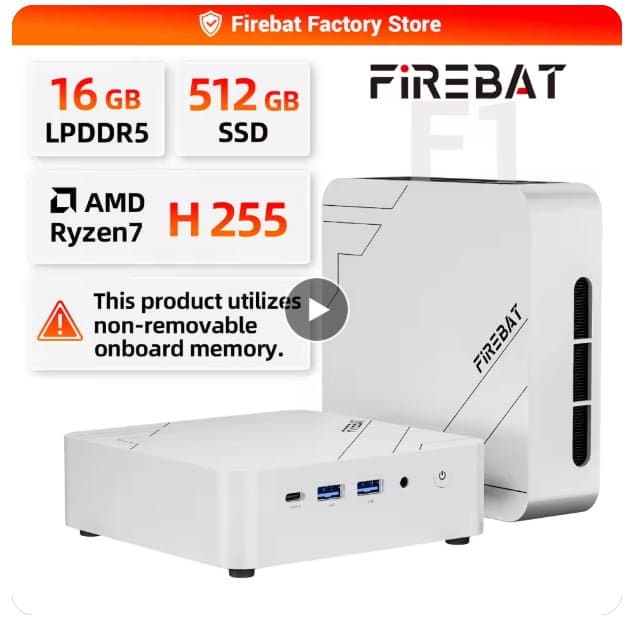 FIREBAT F1 미니 PC AMD Ryzen 7 H255 LPDDR5 16GB RAM 512GB SSD WIFI6 BT5.2 휴대용 데스크탑 미니 PC 윈도우 11 데스크탑 컴퓨터 ($65.00 / (약: 92,222원))