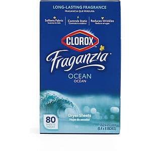 80-Ct Clorox Fraganzia Dryer Sheets ($2.20 / (약: 3,121원))