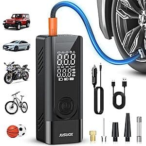 JUSUOX 150 PSI Portable Tire Inflator Air Compressor w Dual Power ($17.95 / (약: 25,490원))