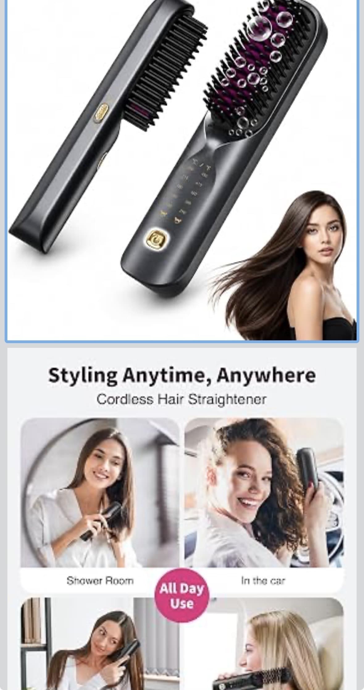 Amazon) 집밖에서 헤어스타일링 가능한 Bopcal Cordless Hair Straightener Brush 코드 입력후 25.99