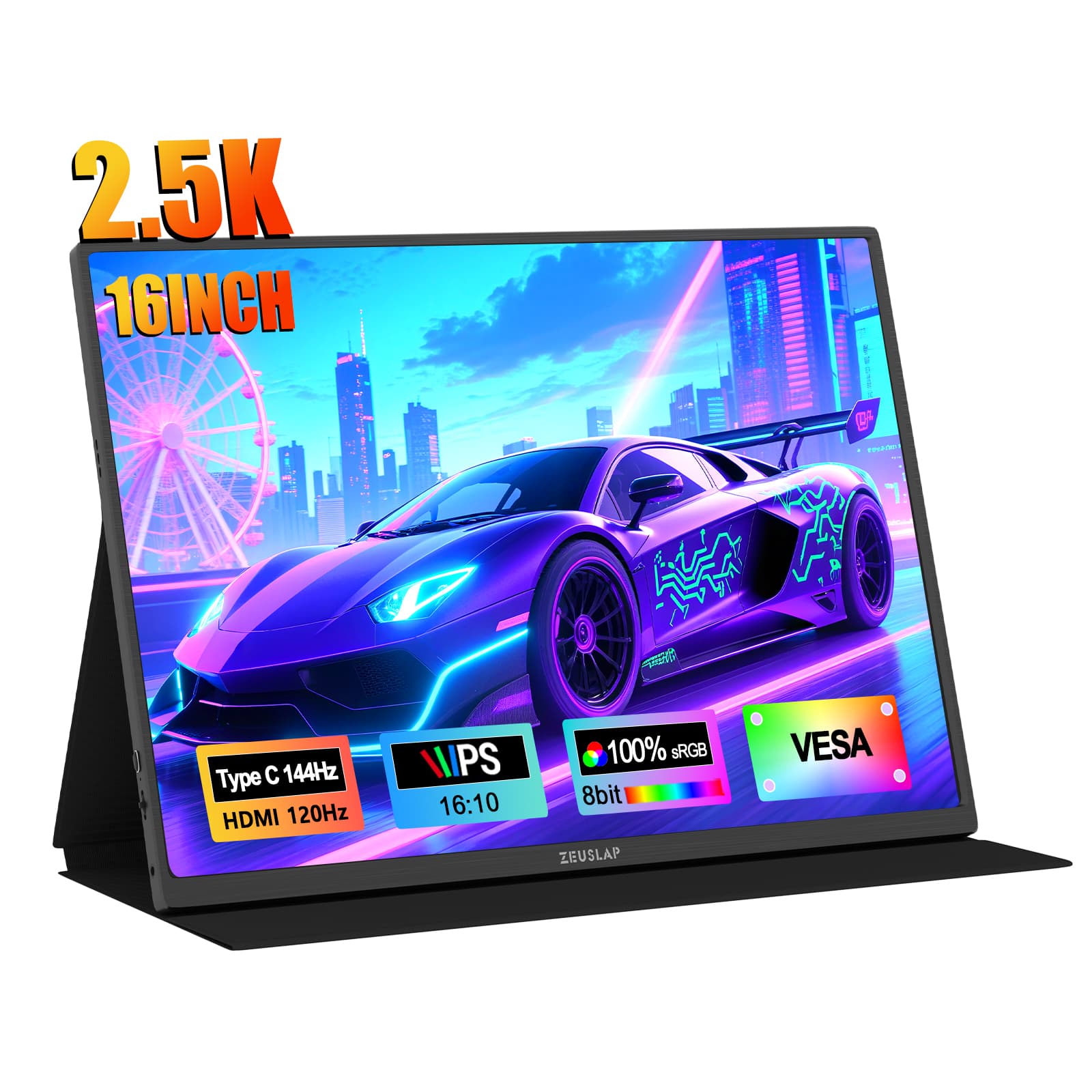 ZEUSLAP 16 "2.5K 144hz 휴대용 모니터, 2560*1600 16:10 100% sRGB 500Cd/m², 여행용 게임 디스플레이 ($2.48 / (약: 3,521원))