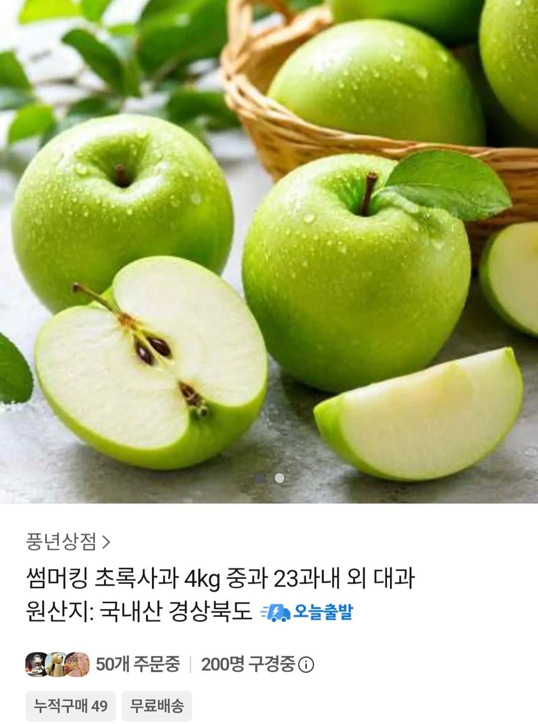 [카카오]썸머킹 초록사과 4kg 중과 (9,790원 / 무료)