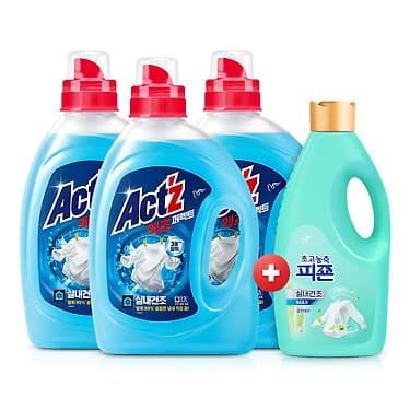 액츠 퍼펙트 실내건조 세탁세제 2.7L 3개 + 피죤 클린데이 2L 1개 (26,500원 / 무료배송)