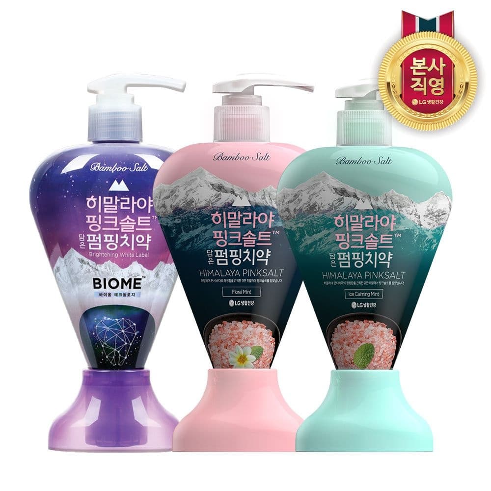 [롯데온] 히말라야 핑크솔트 펌핑치약(바이옴/플로럴/아이스 택1) 285g 2개 포토리뷰 엘포인트 300(11,770원/무료) (무료배송)