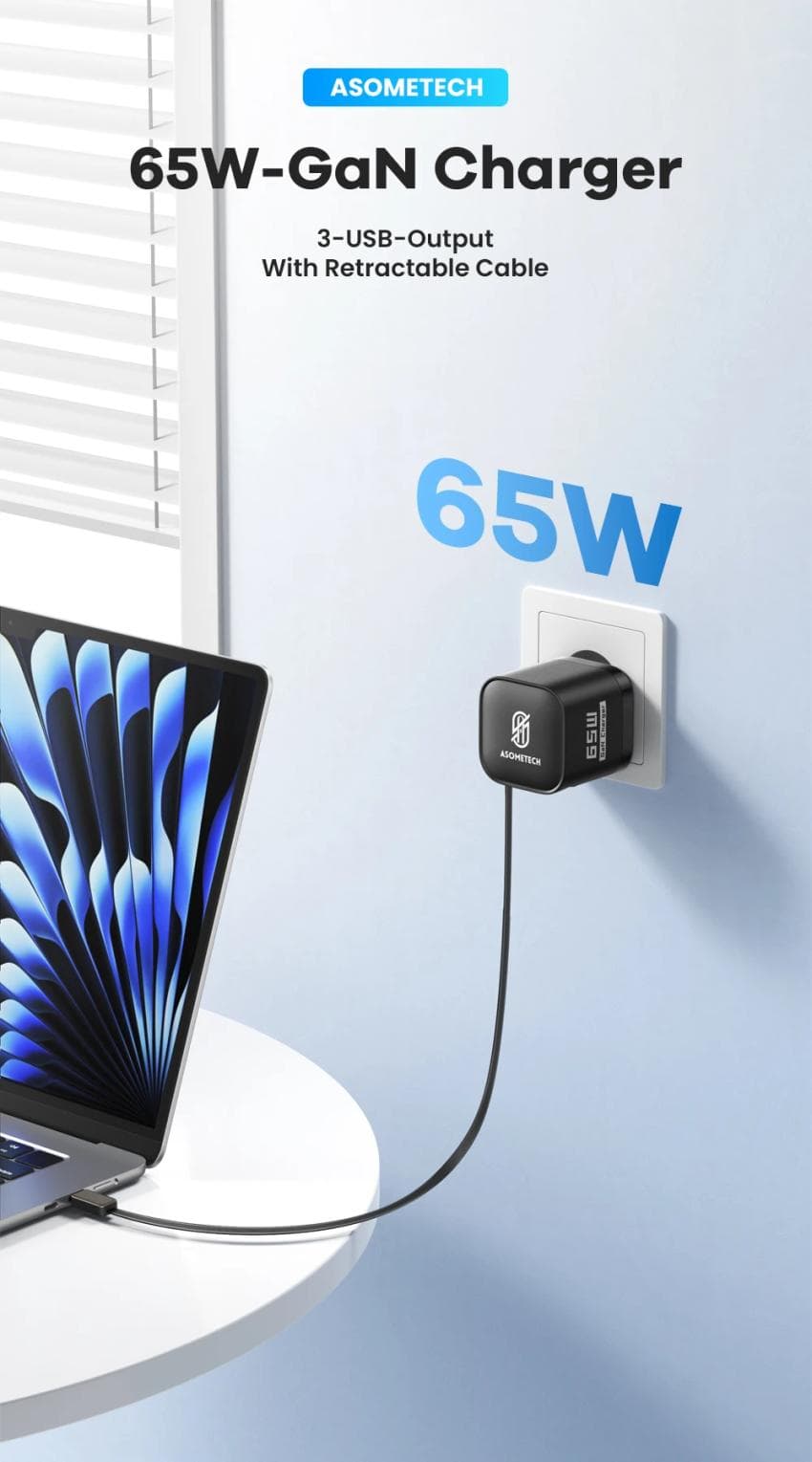 ASOMETECH 65W GaN 내잗케이블 충전기 $9.73