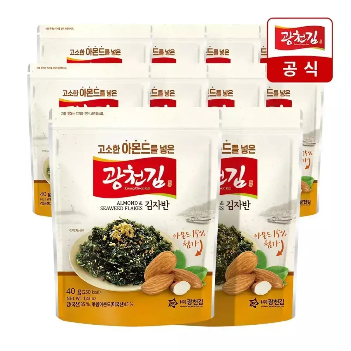 [11번가] 티멤) 광천김 고소한 아몬드가 들어간 김자반 40g x 10봉 8,600원 (무료배송)