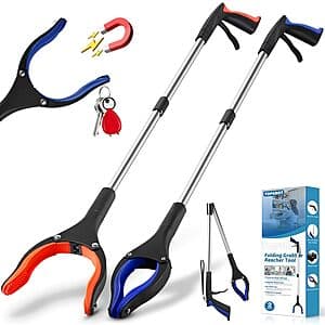 2-Pk 32" TopGrot Foldable Grabber Reacher Tool w 90° Rotating Jaw & Magnets ($12.10 / (약: 17,125원))