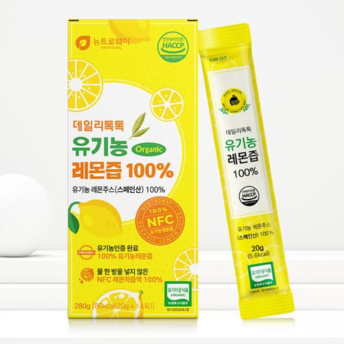뉴트로웨이 데일리톡톡 유기농 레몬즙/레몬생강즙 100프로 NFC 15g/20g x 14포 (1,299원 / 무료배송)
