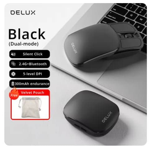 Delux 포켓 접이식 마우스 무선 2.4G Bluetooth5.2 ($15.54/무료)