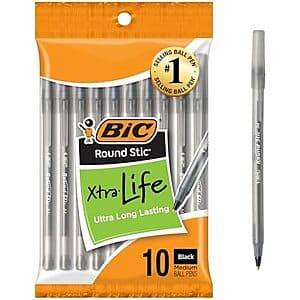 [Amazon] 10-Ct BIC BIC Round Stic Xtra Life Ballpoint Pens ($0.95 / (약: 1,344원))