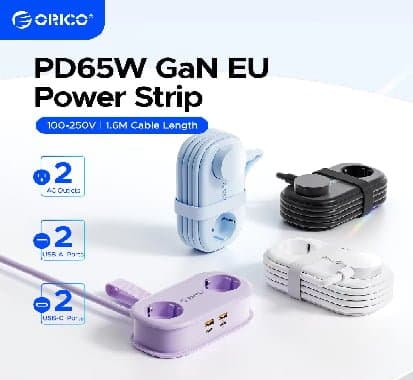 ORICO 케이블 정리형 휴대용 여행용 멀티탭 65W GaN 고속 충전($15/무료)