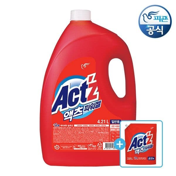 [롯데온] 액츠 세탁세제 액체 파워젤(일반) 4.2L 용기 x 1개 + 2L 리필 x 1개 증정 (11,900원 / 무료배송)