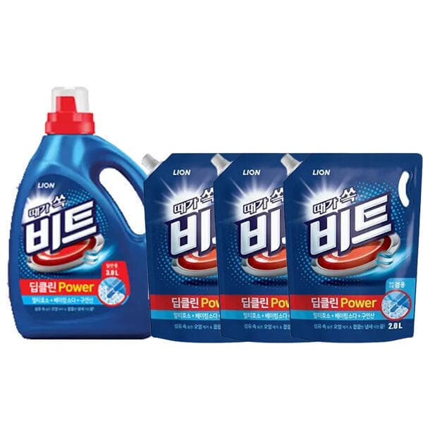 [11번가] 비트 딥클린 파워 액체세제3L, 1개 + 일반드럼겸용 리필, 2L, 3개 (T멤 20,390원/무료) (무료배송)