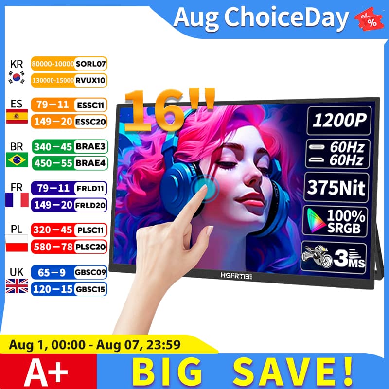 [알리익스프레스] HGFGTEE 16인치 FHD 터치 휴대용 모니터 16:10 ($80.77 / (약: 114,289원))
