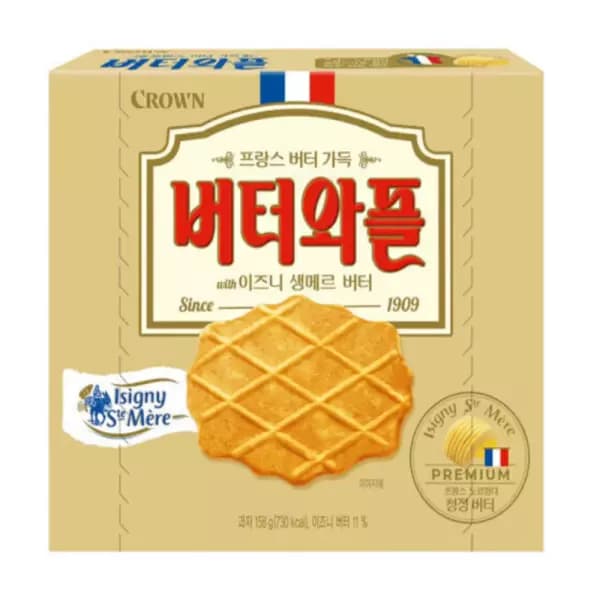 [지마켓] 크라운 버터와플 with 이즈니생메르 버터 158gx4개 (10,870원 / 무료배송)