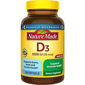 [Amazon] 180-Ct Nature Made Vitamin D3 1000 IU Softgels Supplement ($3.85 / (약: 5,447원))