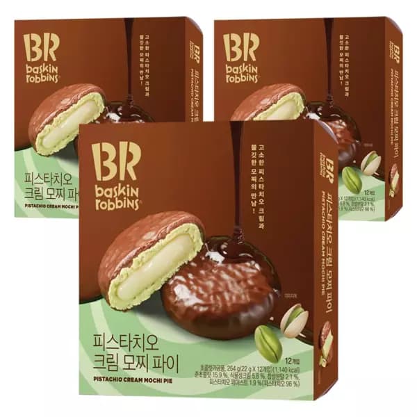 [쿠팡] 배스킨라빈스 피스타치오 크림 모찌 파이 12p, 264g, 3개 (12,690원 / 무료배송)