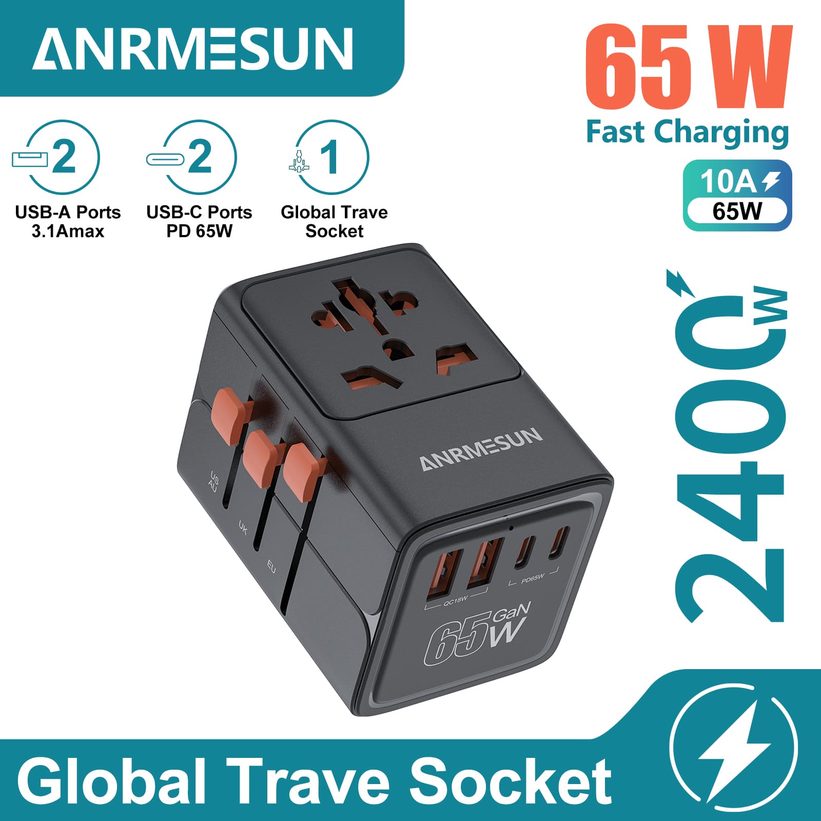 [알리익스프레스] 65W/45W/25W GaN 범용 여행용 어댑터 올인원 여행용 충전기 ($3.73 / (약: 5,277원))