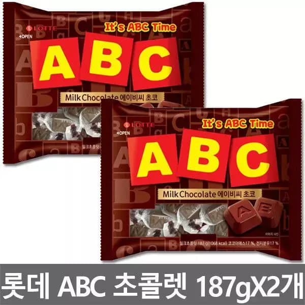 [쿠팡] 롯데웰푸드 에이비씨 초콜릿, 187g, 2개 (8,050원 / 무료배송)
