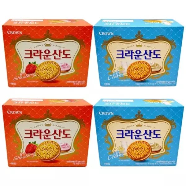 [지마켓] 크라운산도 딸기 161g 4개+크림 161g 4개 (11,220원/무료) (무료배송)