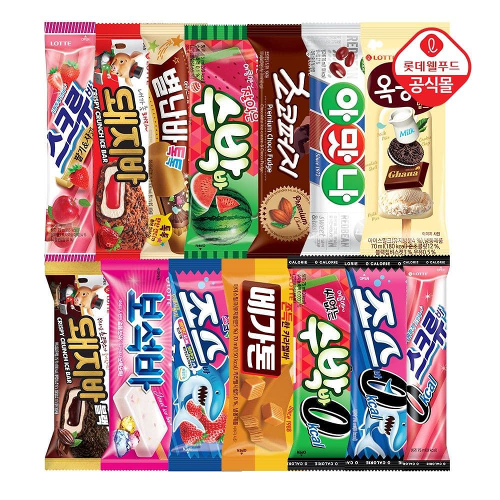[롯데온] 바아이스크림 14종 스크류바/수박바/돼지바 등 20+20 총40개 (20,570원 / 무료배송)