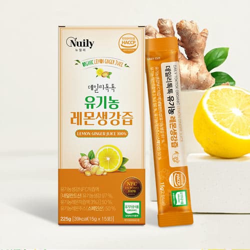 [이유몰] 뉴일리 유기농 레몬생강즙 100프로 NFC 15g x 15포 (1,399원 / 무료배송)