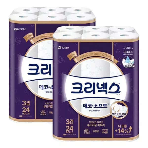 [쿠팡] 크리넥스 데코앤소프트 28m 24개입 2개 24,400원 (무료배송)