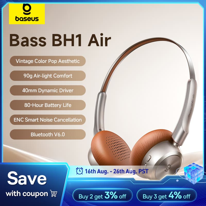[알리익스프레스] 베이스어스 BH1 에어 무선헤드폰 블루투스 6.0 ENC 90g 80시간사용 ($18.91 / (약: 26,755원))