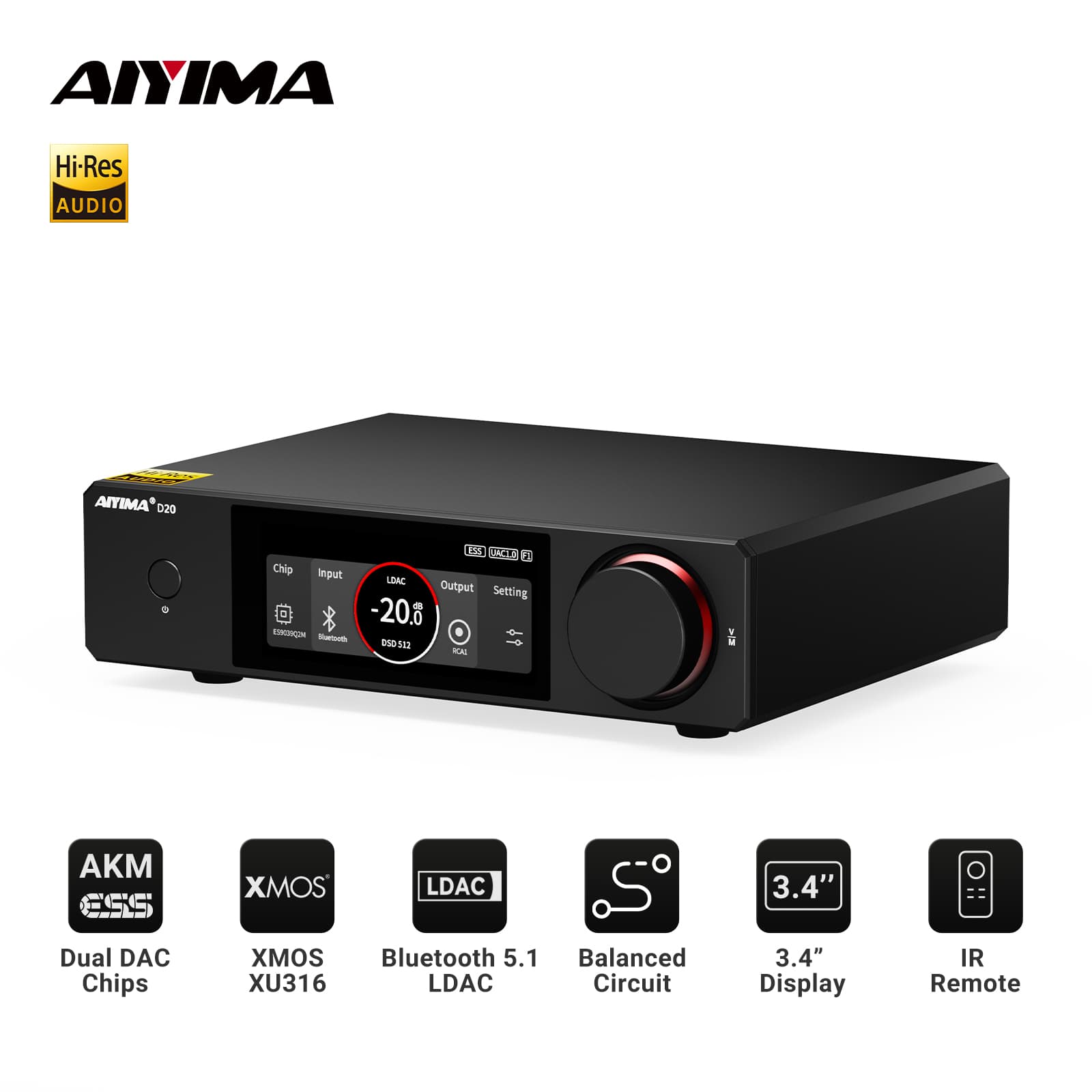 [알리익스프레스] AIYIMA D20 HiFi DAC 블루투스 5.1 LDAC RCA XLR ( ($287.99 / (약: 407,477원))