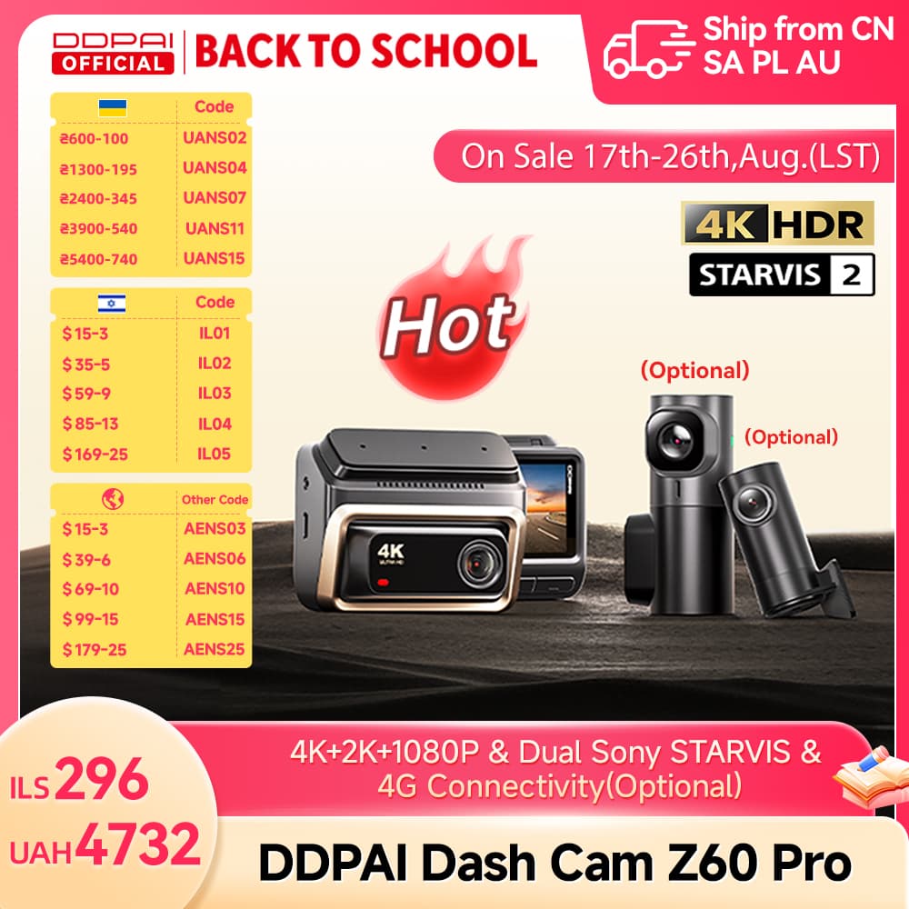 [알리익스프레스] DDPAI Z60 Pro 4K 대시캠 SONY센서 1채널 , 2채널 ($85.00 / (약: 120,266원))