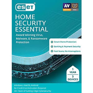 [Slickdeals] 1-Year ESET Home Security Essential 2026 for 3 Devices ($9.99 / (약: 14,134원))