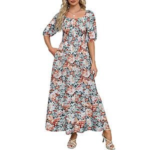 [Amazon] Lyrur Women’s Puff Sleeve Square Neck Ruffle A Line Maxi w Pockets ($19.99 / (약: 28,283원))