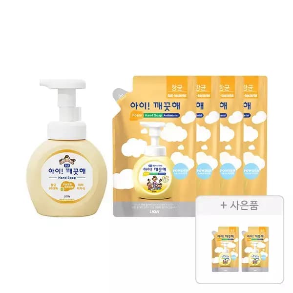[11번가] 아이깨끗해 핸드워시 용기 순 250ml, 1개+리필 200ml, 4개+증정(순 100ml, 2개) (9,350원 / 무료배송)